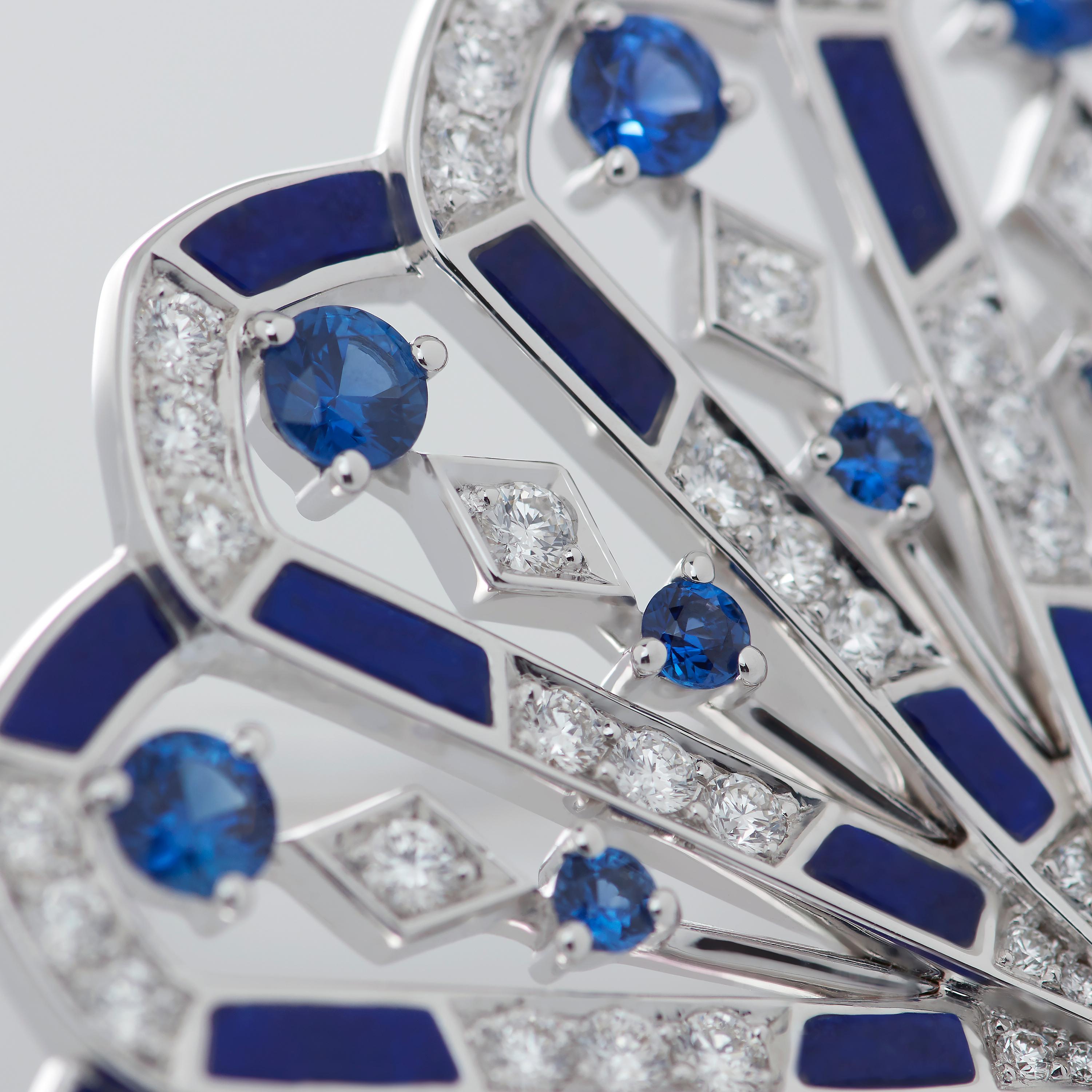 Round Cut Garrard 'Fanfare Symphony' White Gold Diamond Sapphire Lapis Lazuli Earrings For Sale