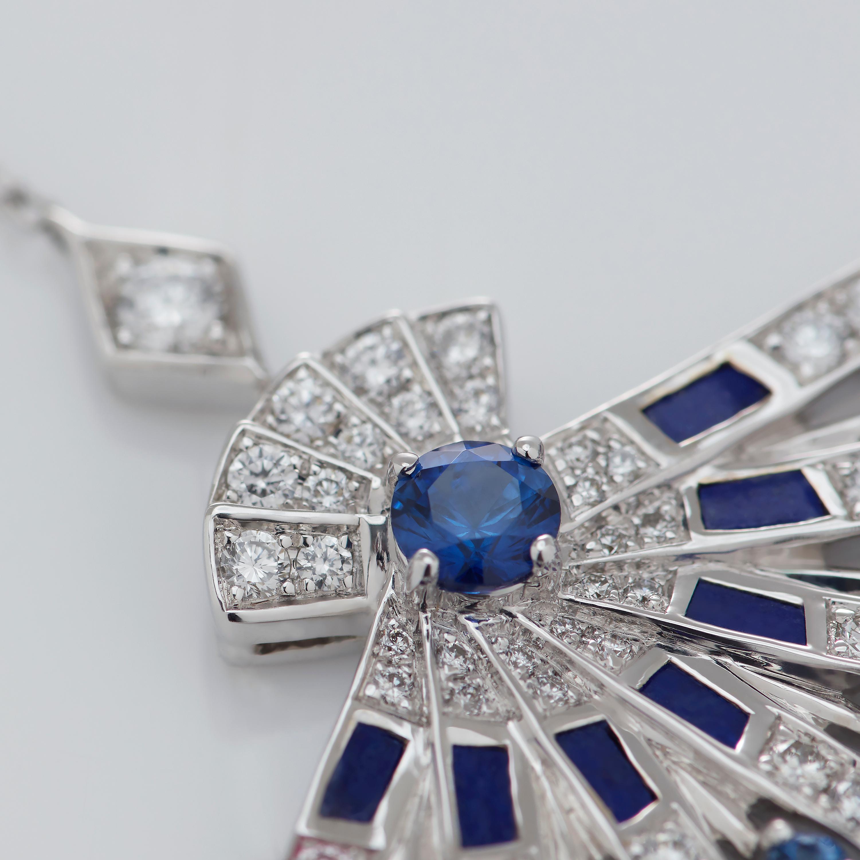 Garrard 'Fanfare Symphony' White Gold Diamond Sapphire Lapis Lazuli Pendant In New Condition For Sale In London, London