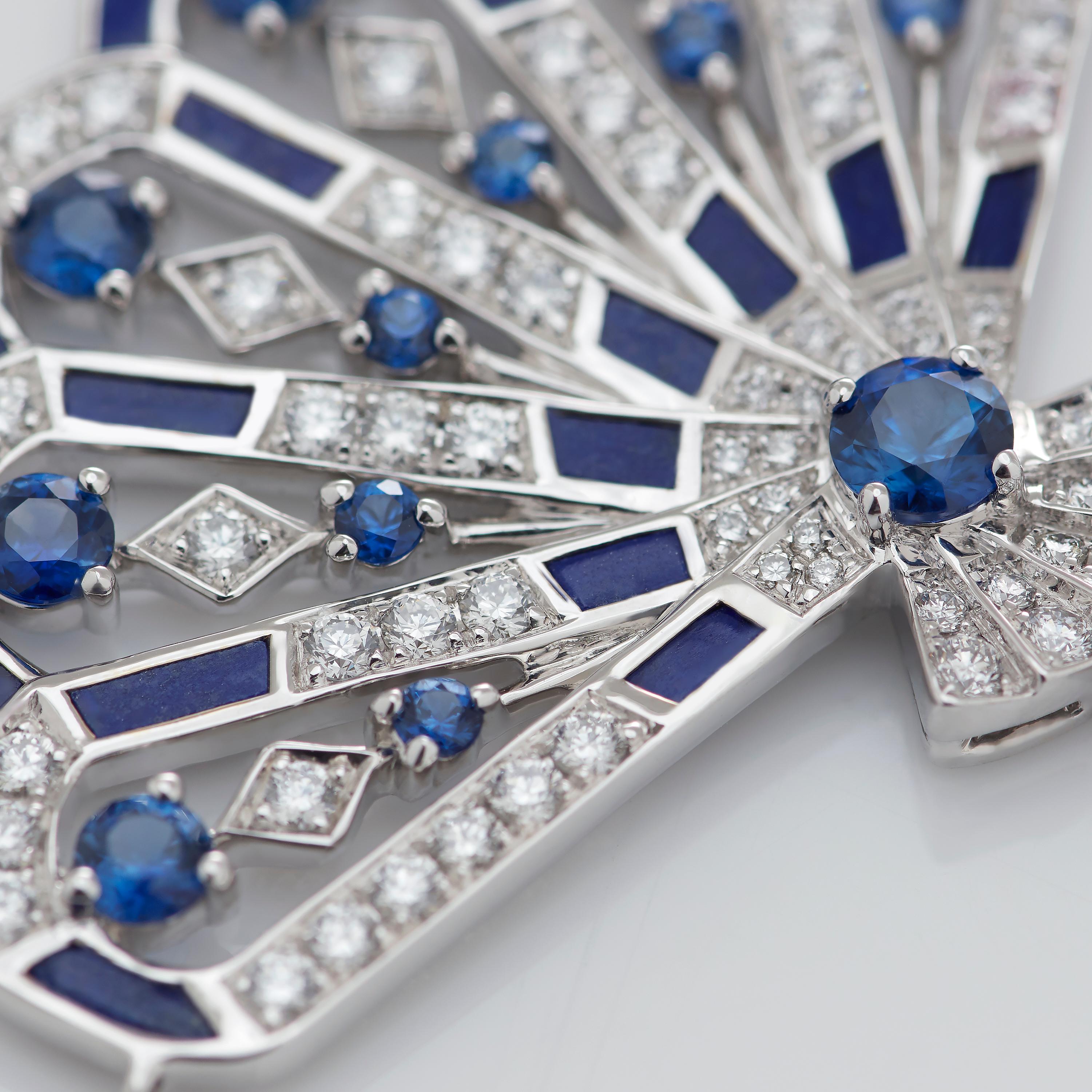 Women's or Men's Garrard 'Fanfare Symphony' White Gold Diamond Sapphire Lapis Lazuli Pendant For Sale