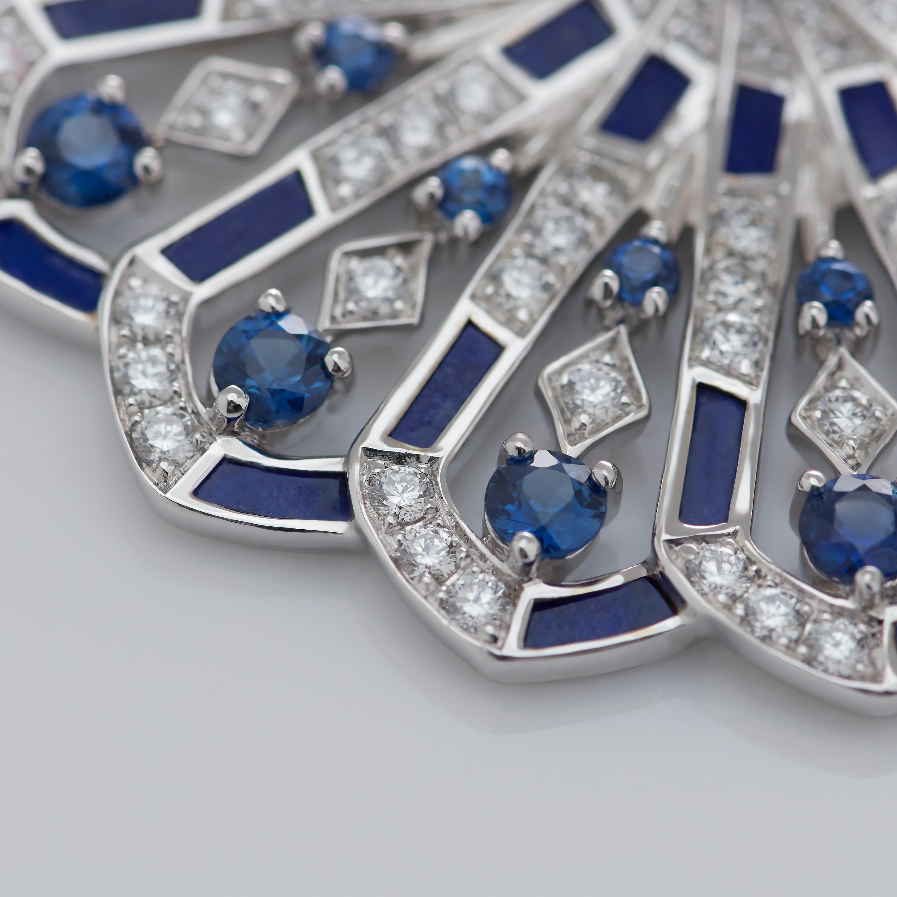 Garrard 'Fanfare Symphony' White Gold Diamond Sapphire Lapis Lazuli Pendant For Sale 2