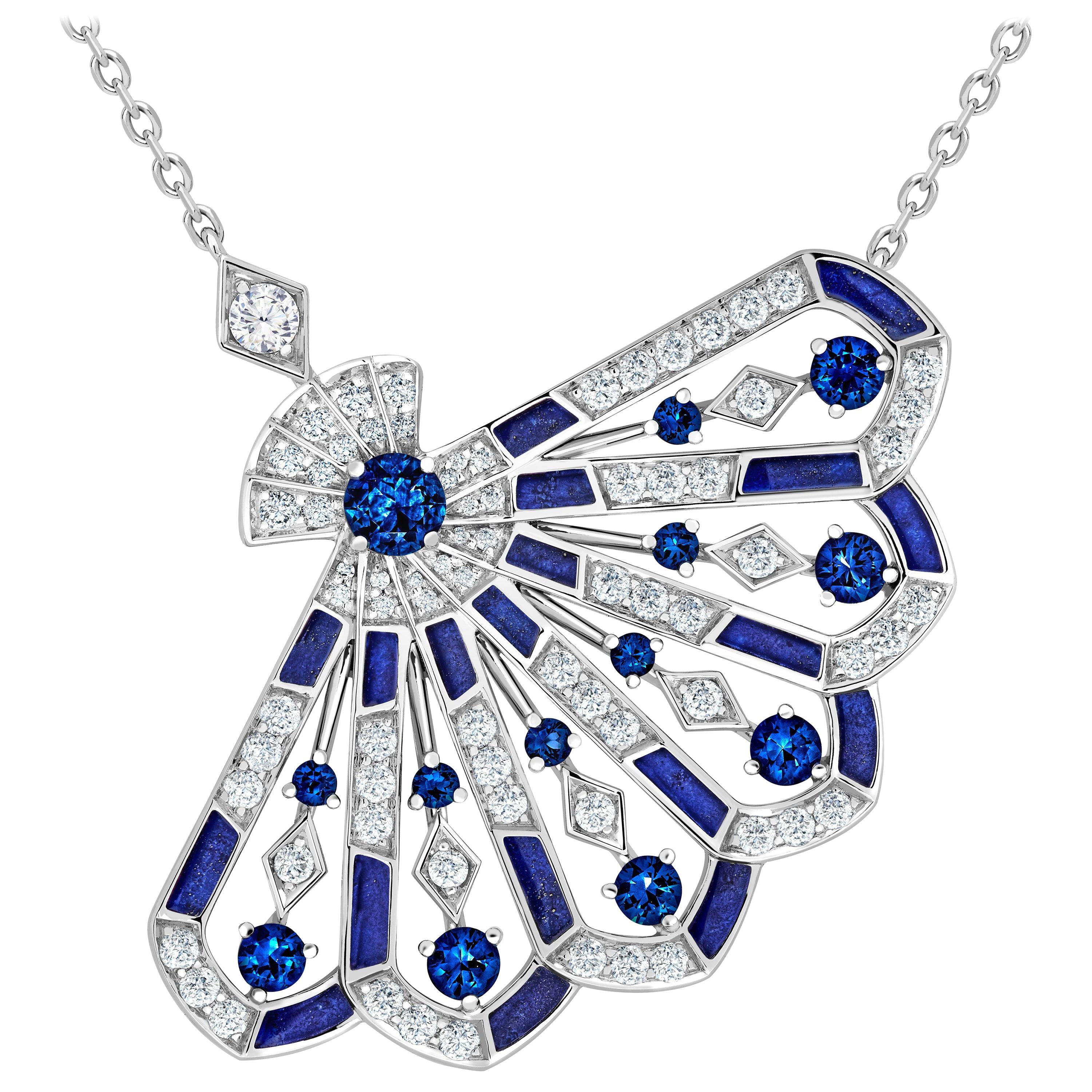 Garrard 'Fanfare Symphony' White Gold Diamond Sapphire Lapis Lazuli Pendant For Sale