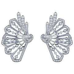 Garrard 'Fanfare' White Gold Climber Earrings Diamond and Mother of Pearl