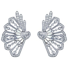 Garrard 'Fanfare' White Gold Climber Earrings Diamond and Mother of Pearl