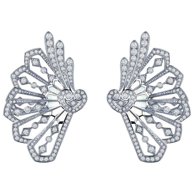 Garrard 'Fanfare' White Gold Climber Earrings Diamond and Mother of ...