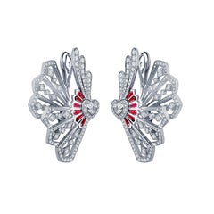 Garrard Fanfare White Gold Climber Earrings White Diamond and Calibre Cut Rubies