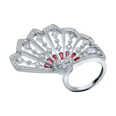 Garrard 'Fanfare' White Gold Ring with White Diamond and Calibre Cut Rubies