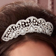 Garrard 'Garland Tiara' 18 Karat White Gold Pearl & White Diamond Round & Pear