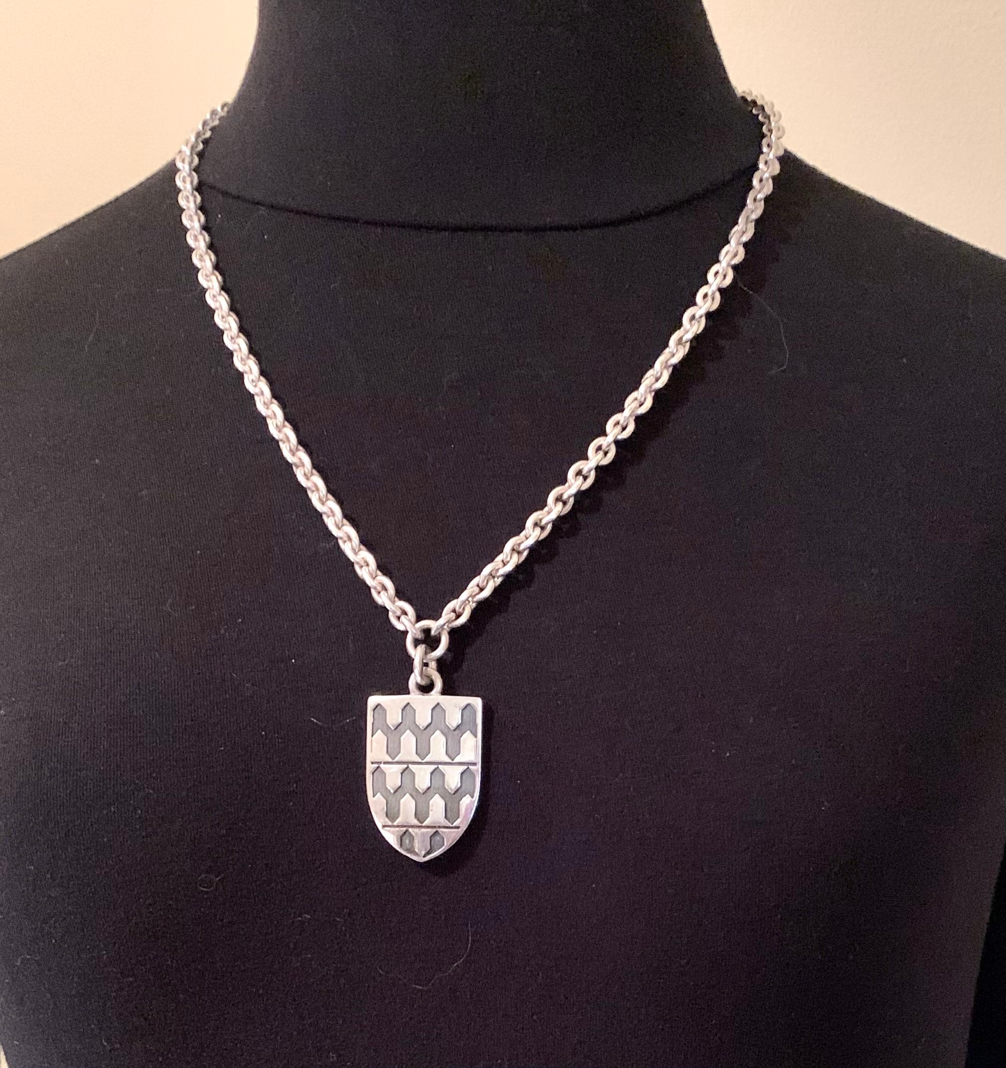 Garrard Georgian Style Large Sterling Silver Armoreal Shield Pendant Necklace For Sale 9