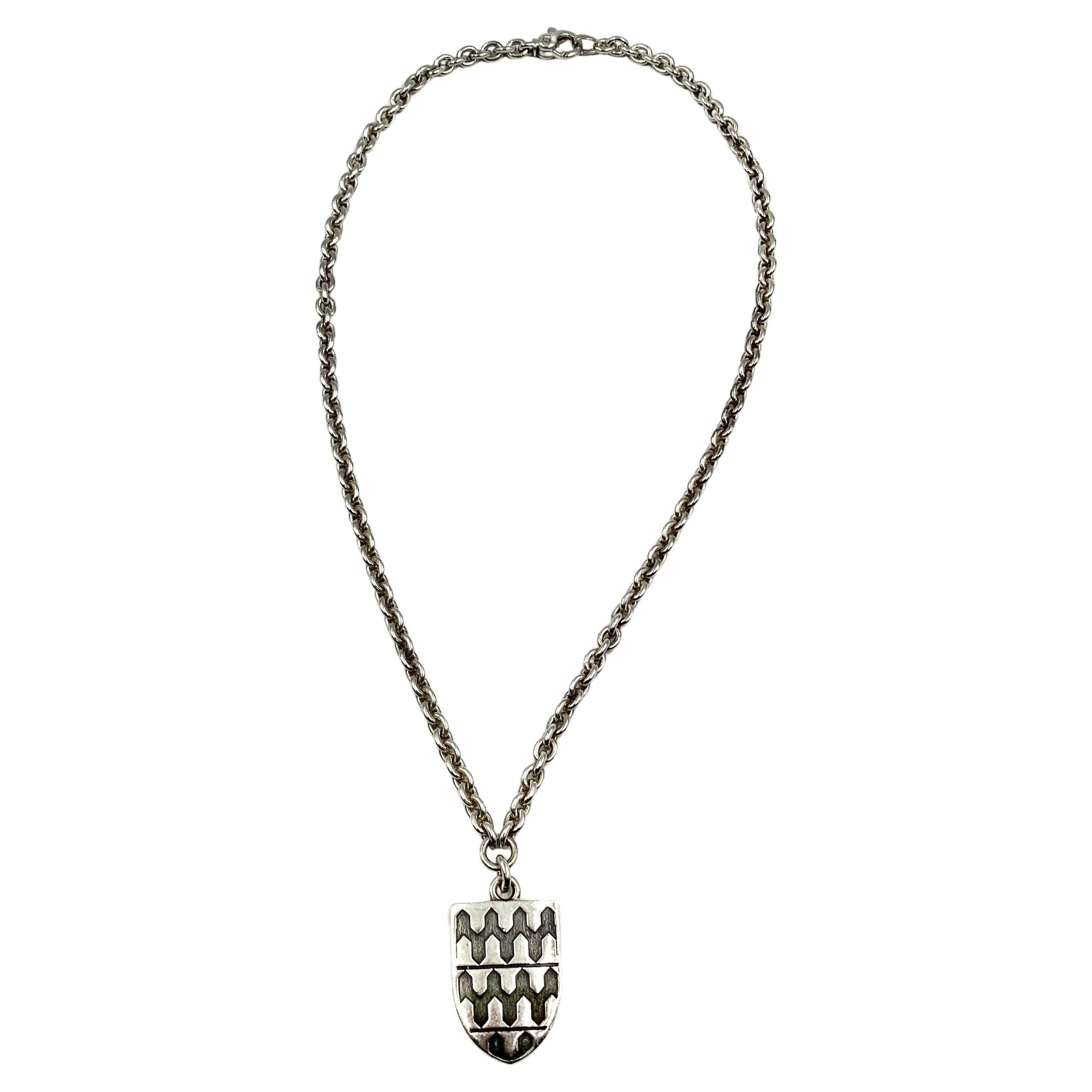 Garrard Georgian Style Large Sterling Silver Armoreal Shield Pendant Necklace For Sale