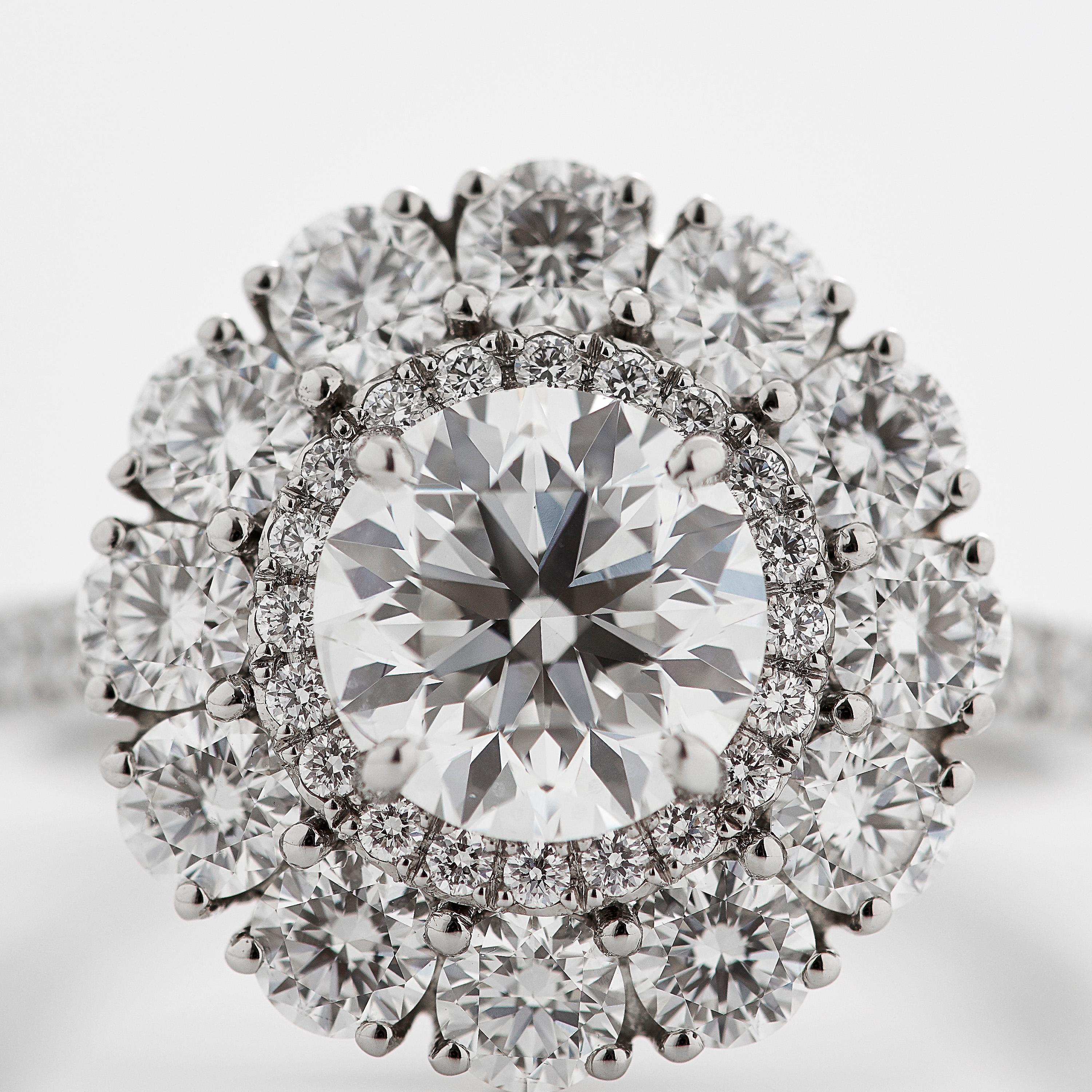 Modern Garrard 'Harmony' Platinum Round White Diamond GIA 3.22 Karat Engagement Ring