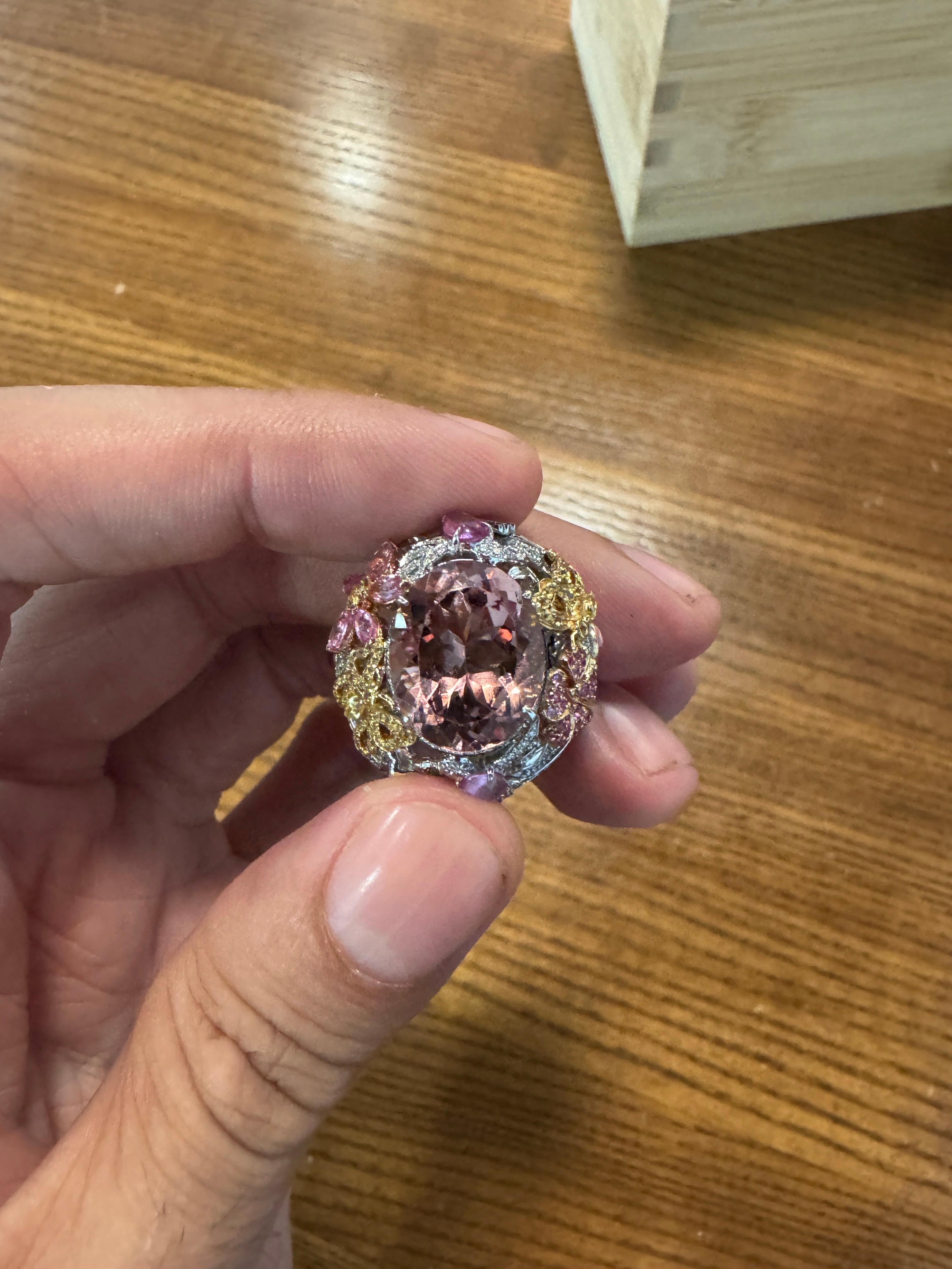Women's Garrard Hummingbird Collection 10ct Morganite Diamond Sapphire Ring 18K White For Sale