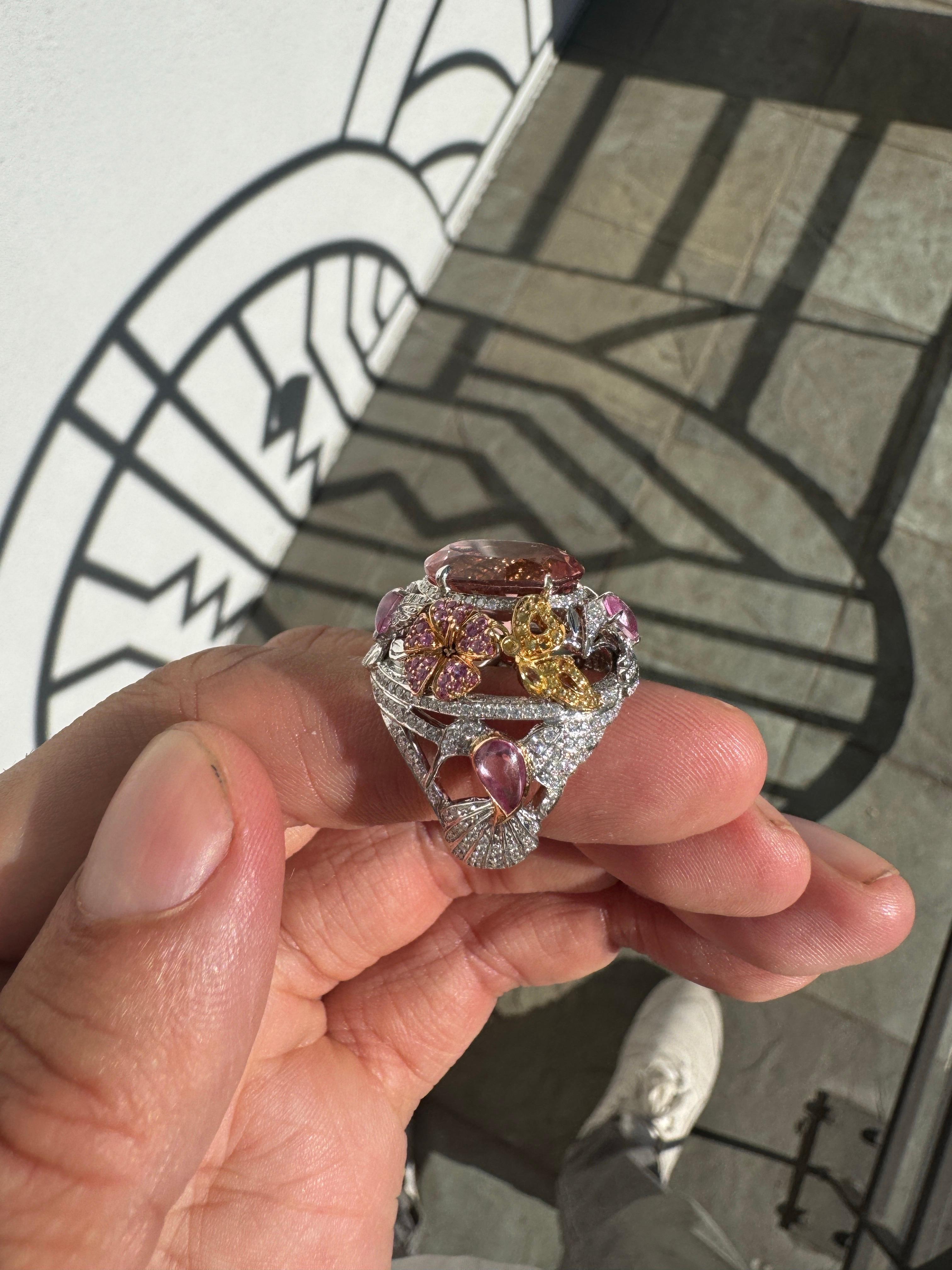 Garrard Hummingbird Collection 10ct Morganite Diamond Sapphire Ring 18K White For Sale 1