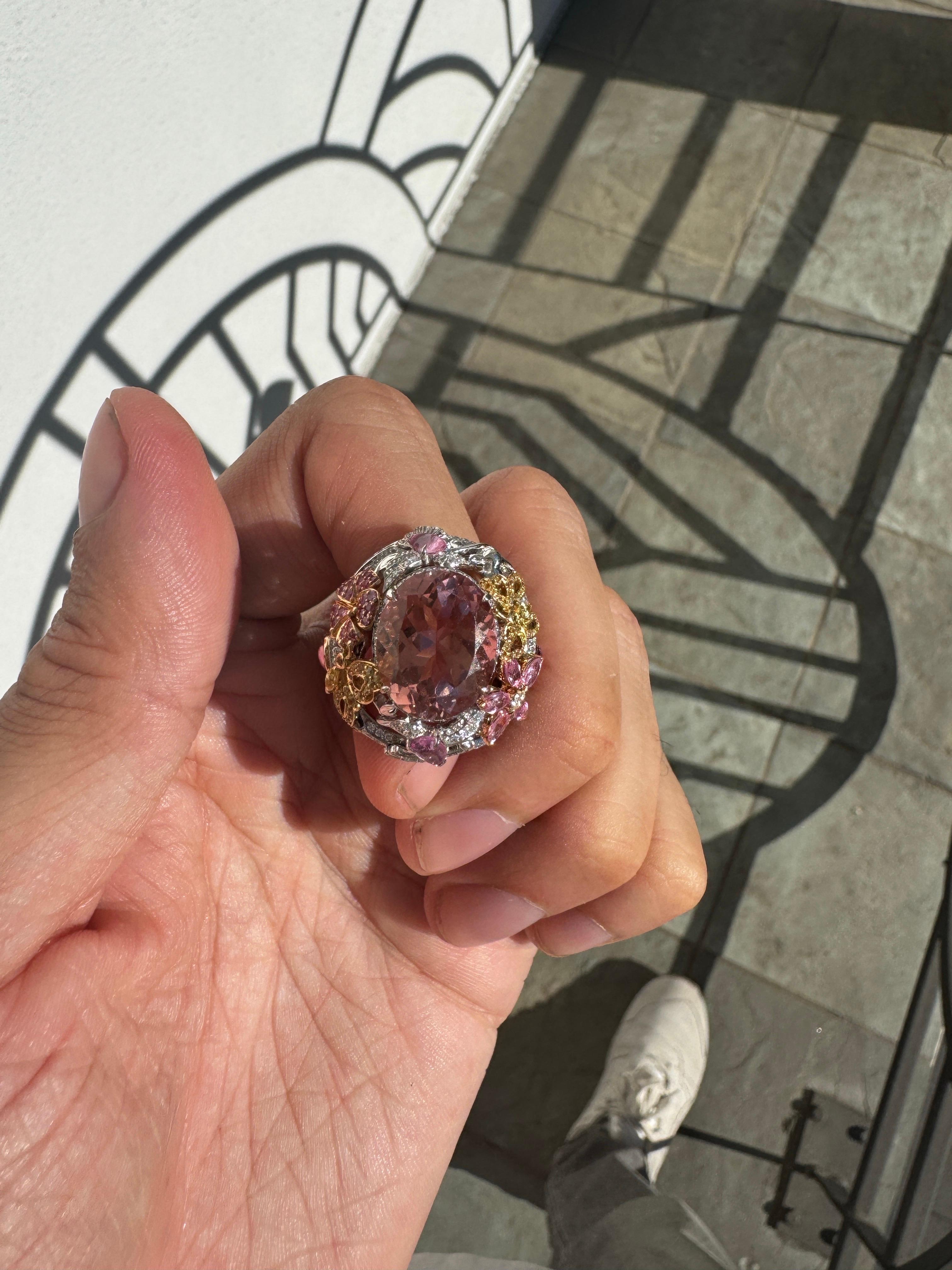 Garrard Hummingbird Collection 10ct Morganite Diamond Sapphire Ring 18K White For Sale 2
