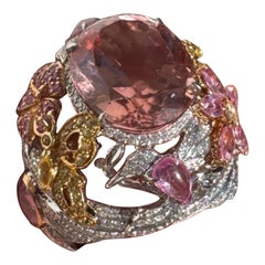 Garrard Hummingbird Collection 10ct Morganite Diamond Sapphire Ring 18K White
