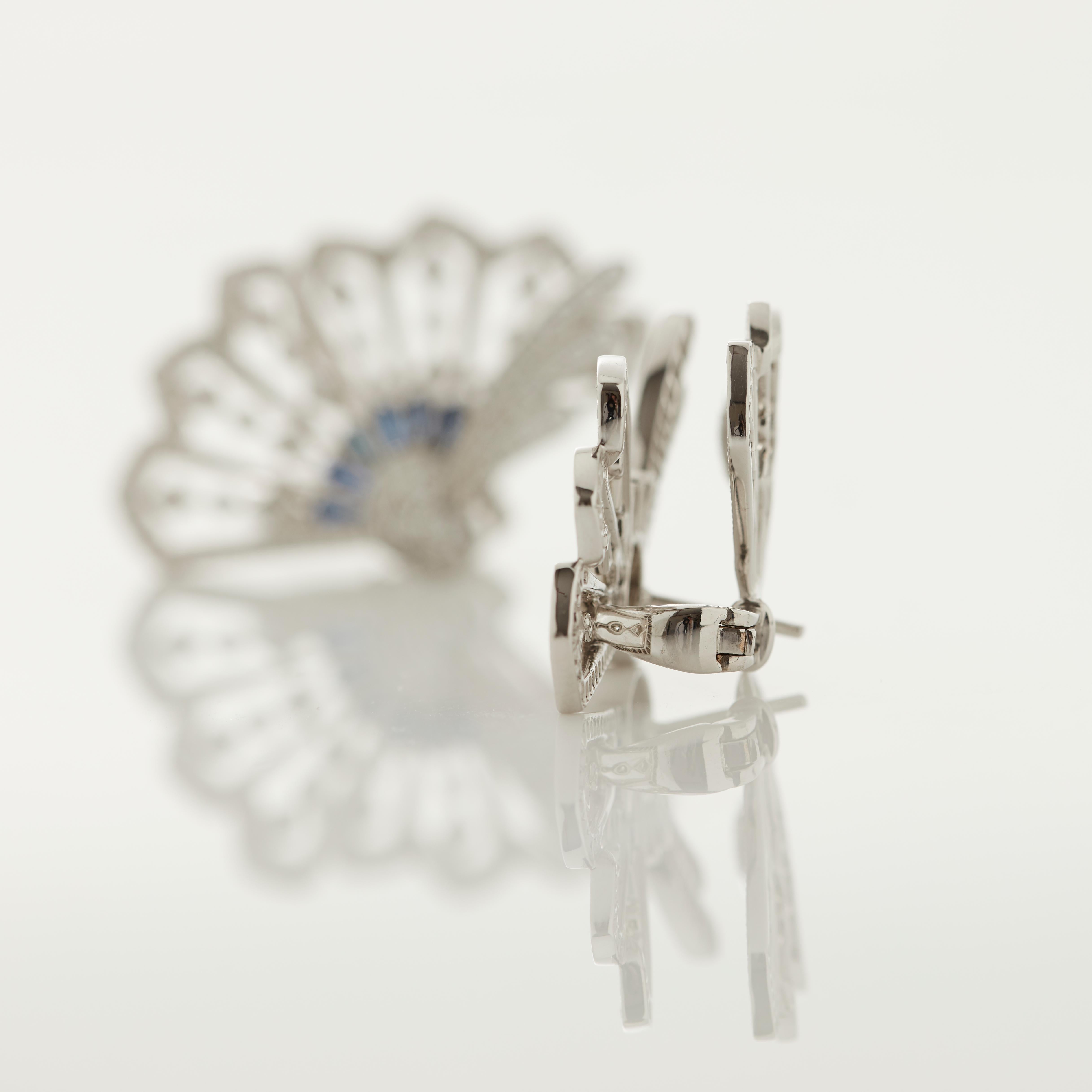 Garrard 'Fanfare' White Diamond and Calibre Cut Blue Sapphire Earring Climbers 4