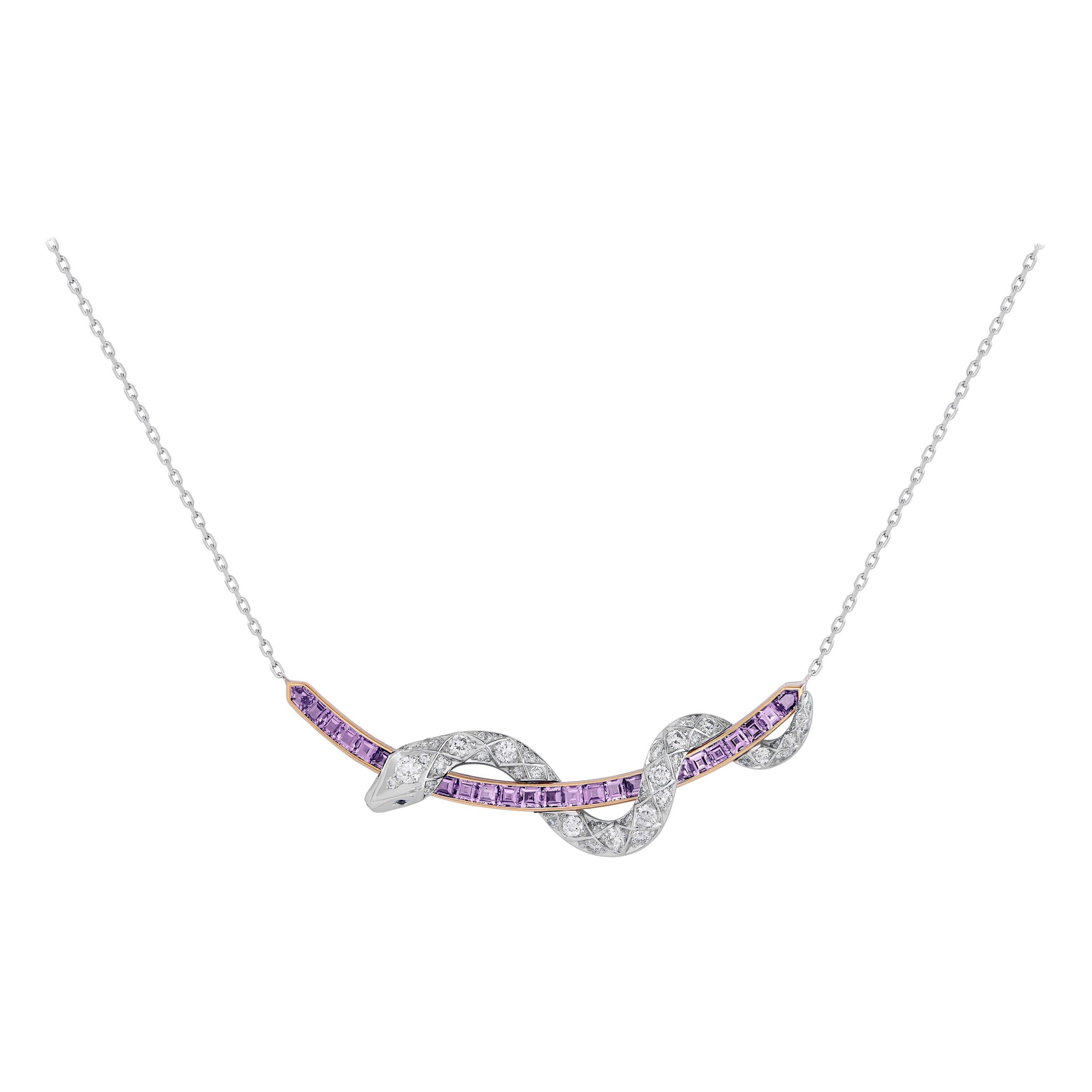 Garrard 'Muse' Signature Serpent White Diamond & Purple Sapphire Necklace For Sale