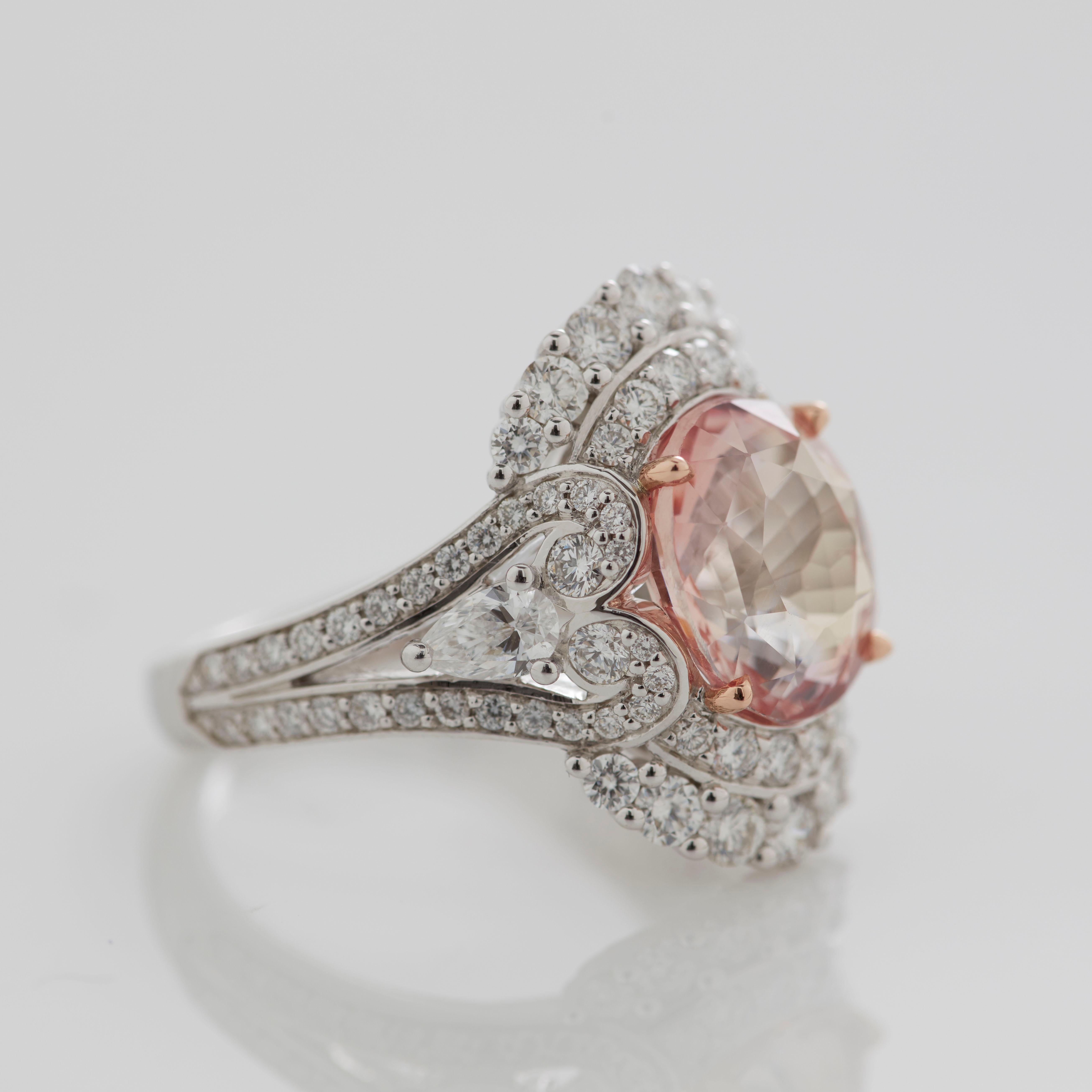 Women's or Men's Garrard 'Jewelled Vault' 18 Karat White Gold Diamond Padparadscha Sapphire Ring