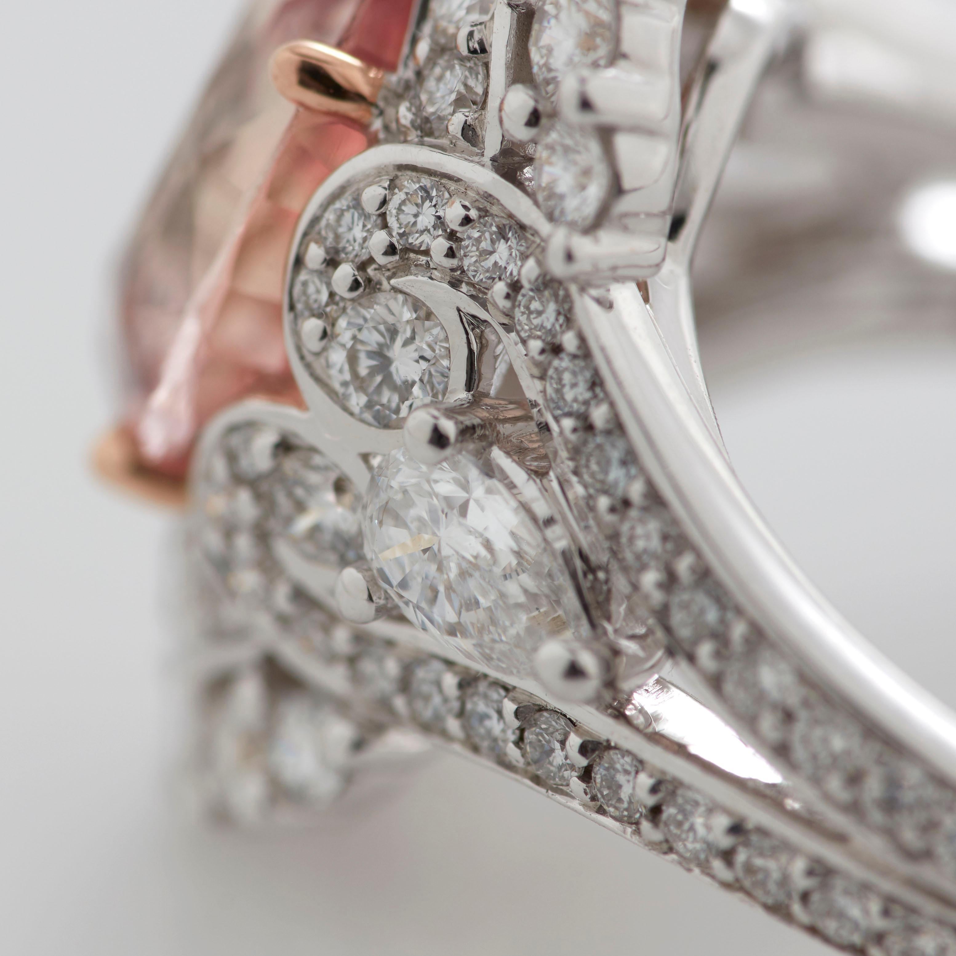 Garrard 'Jewelled Vault' 18 Karat White Gold Diamond Padparadscha Sapphire Ring 1