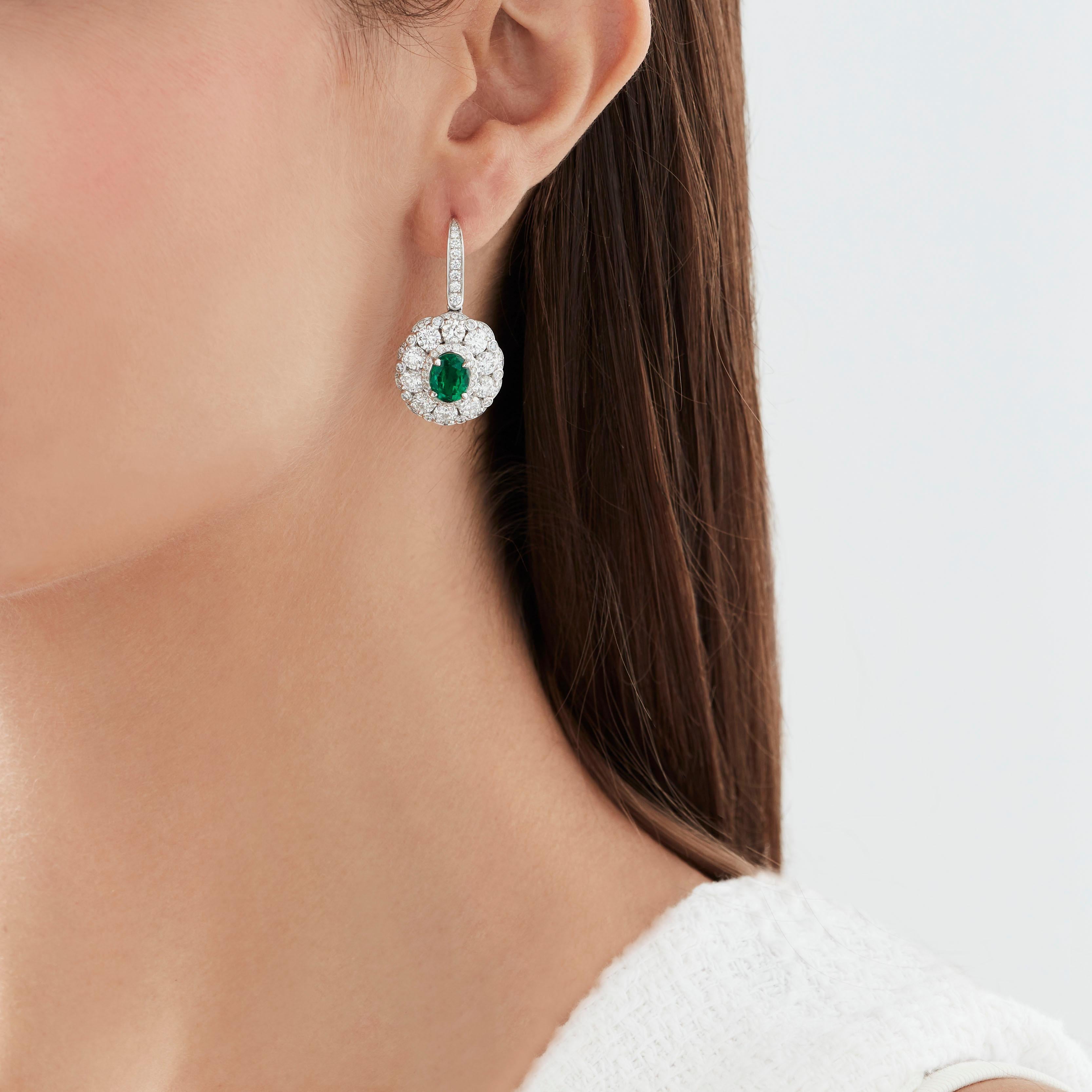 Oval Cut Garrard 'Jewelled Vault' 18 Karat White Gold Emerald and White Diamond Earrings For Sale