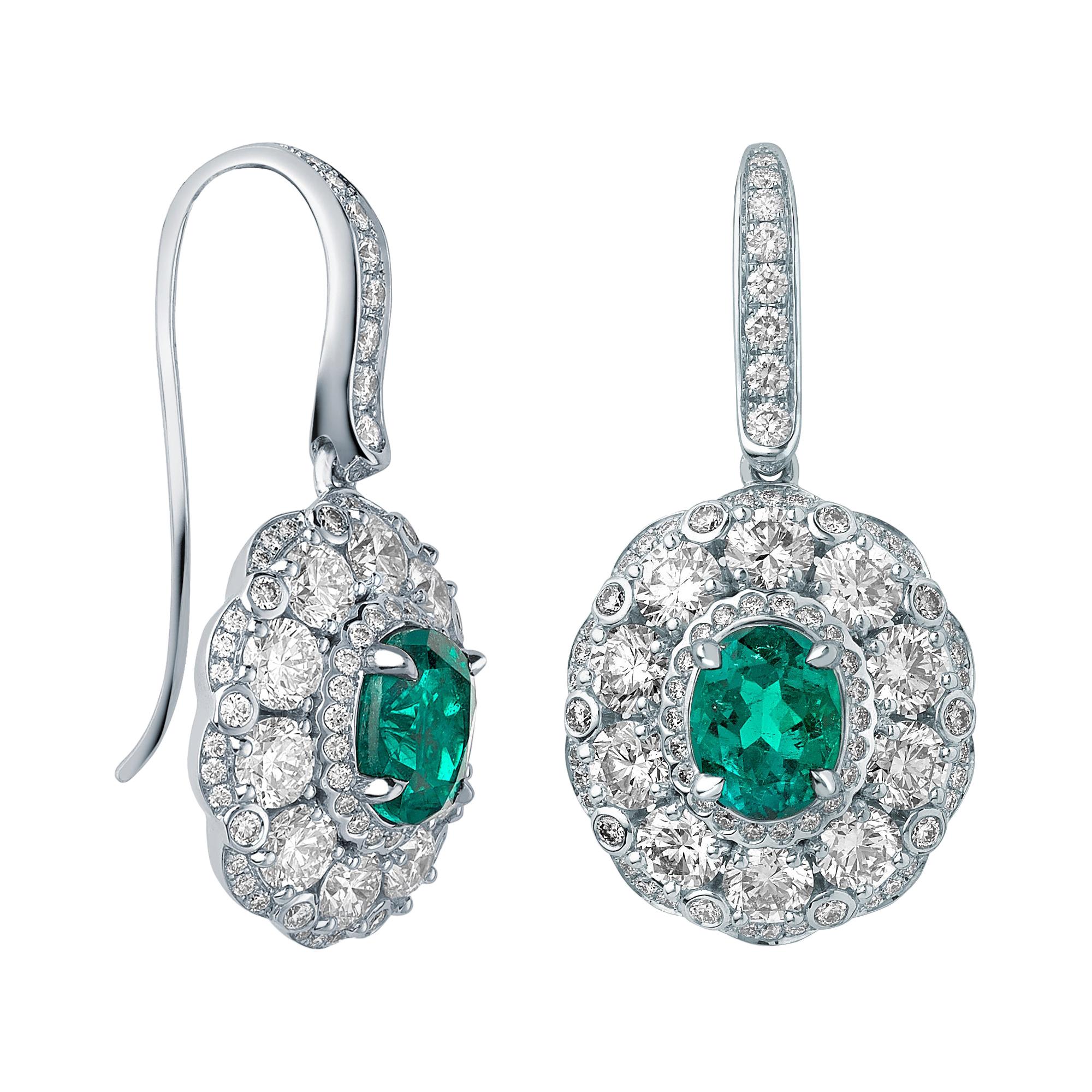 Garrard 'Jewelled Vault' 18 Karat White Gold Emerald and White Diamond Earrings For Sale