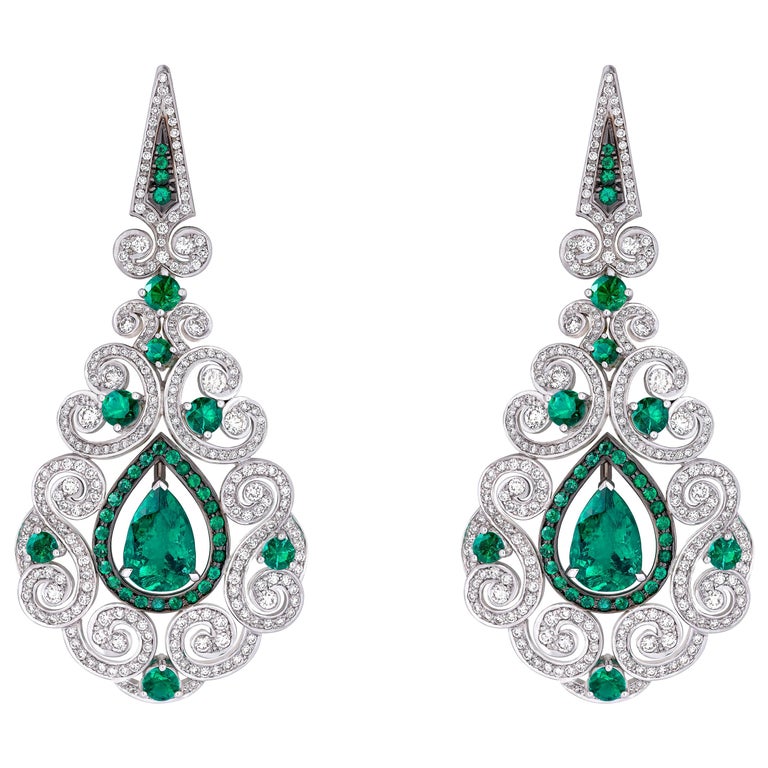 Garrard 'Jewelled Vault' 18 Karat White Gold Emerald White Diamond ...