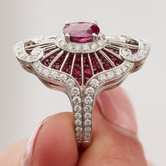 Garrard 4.55ct 18 Karat White Gold GIA Ruby and Diamond Radiating Ring