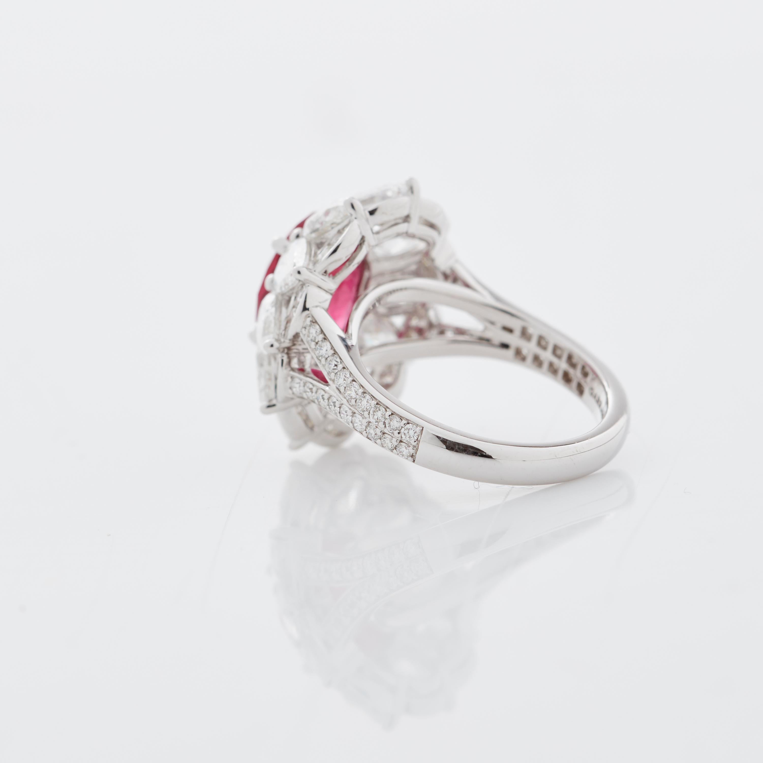 Garrard 18 Karat White Gold GRS 5.05cts Oval Ruby & White Diamond Cluster Ring For Sale 2
