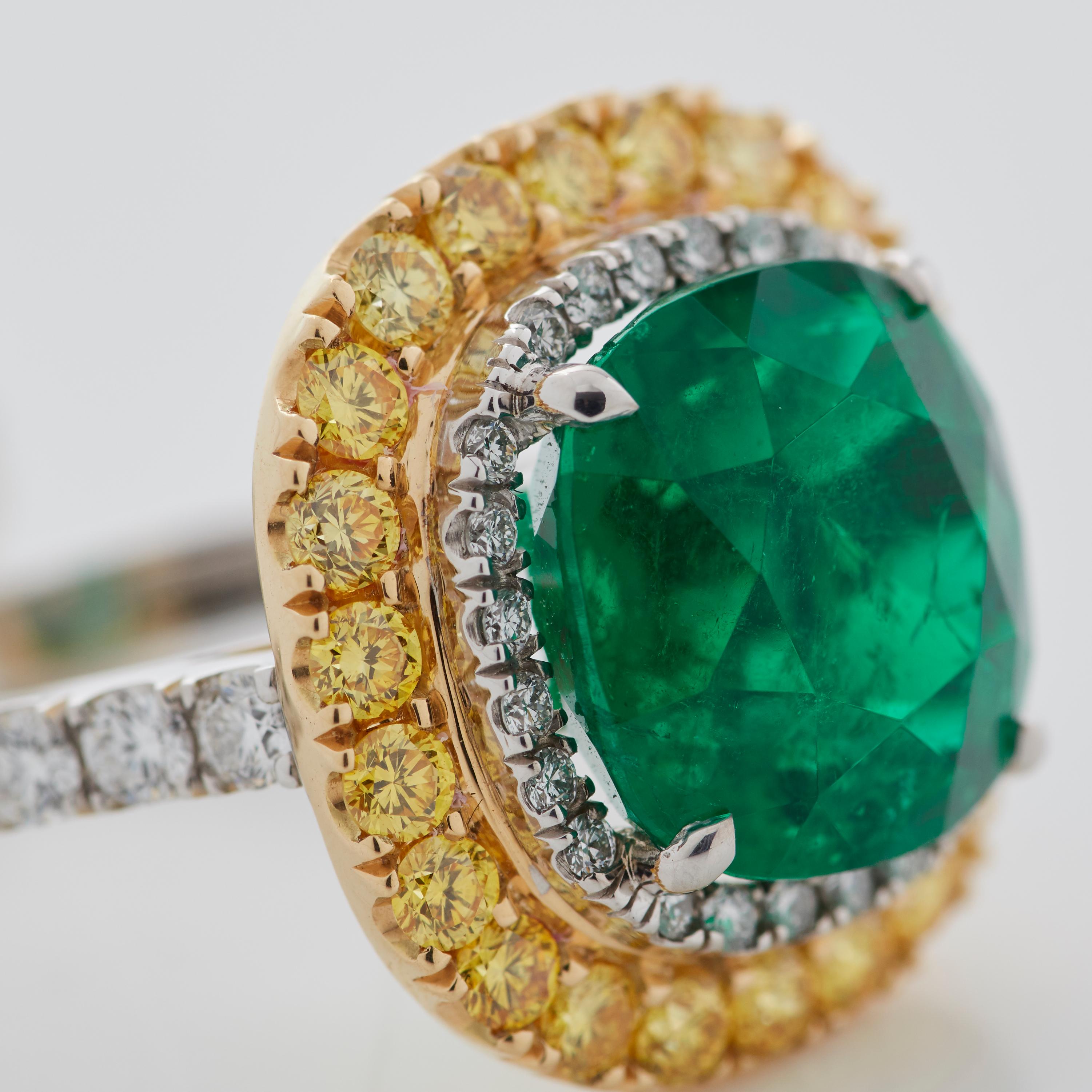 Garrard Iconic Gubelin 6.70ct Colombian Emerald & Yellow Diamond Cocktail Ring For Sale 2