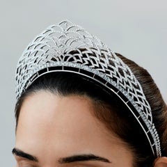Garrard 'Laurel Tiara' 18 Karat White Gold White, Rose Cut & Briolette Diamond