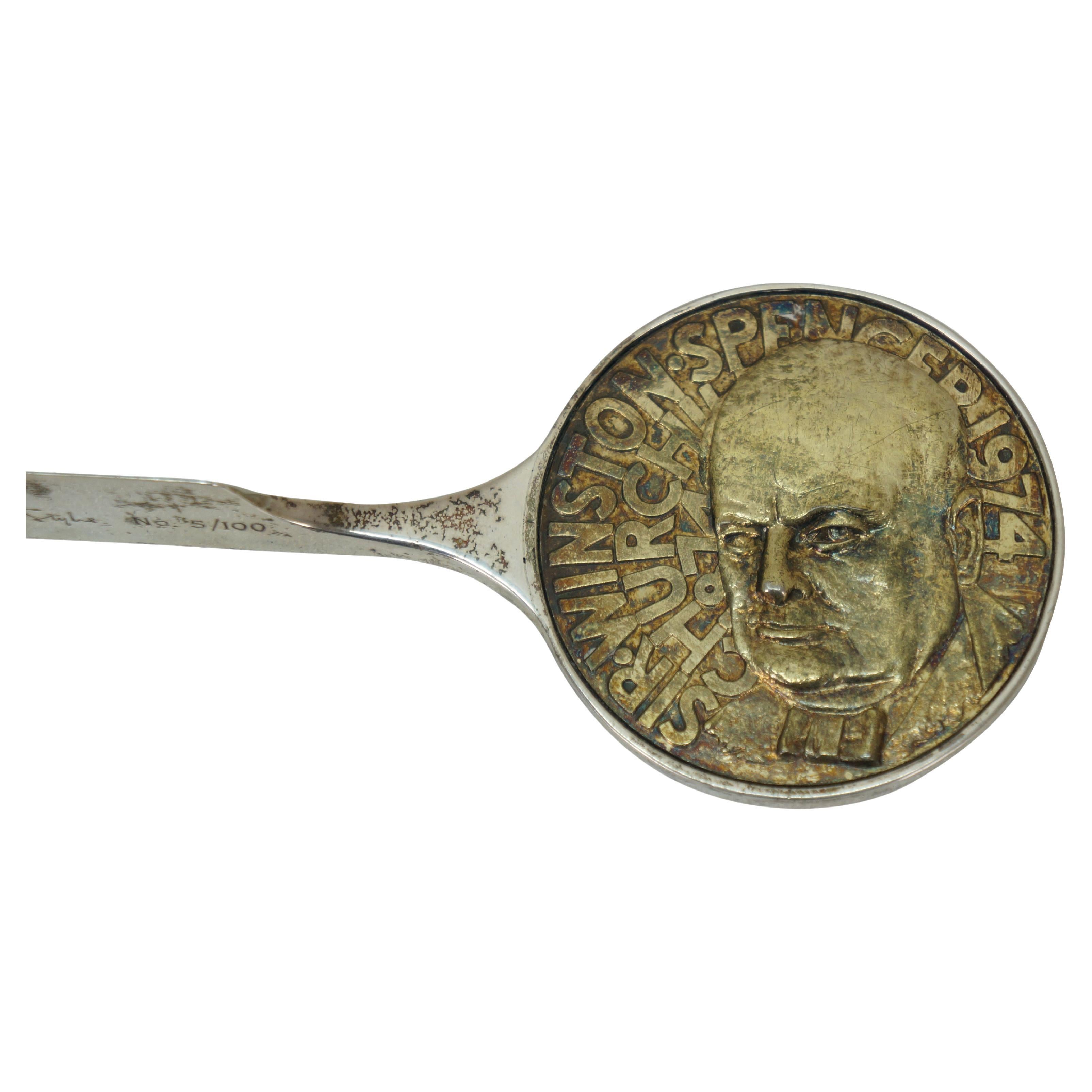 Garrard London Winston Churchill Sterling Silver Coin Letter Opener Paper Knife For Sale