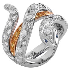 Garrard 'Muse' 18 Karat Gold White Diamond and Sapphire Signature Serpent Ring