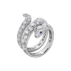 Garrard 'Muse' 18 Karat White Gold White Diamond Blue Sapphire Serpent Ring