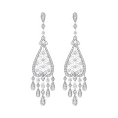 Garrard 'Muse' 18 Karat White Gold White Diamond Filigree Drop Earrings