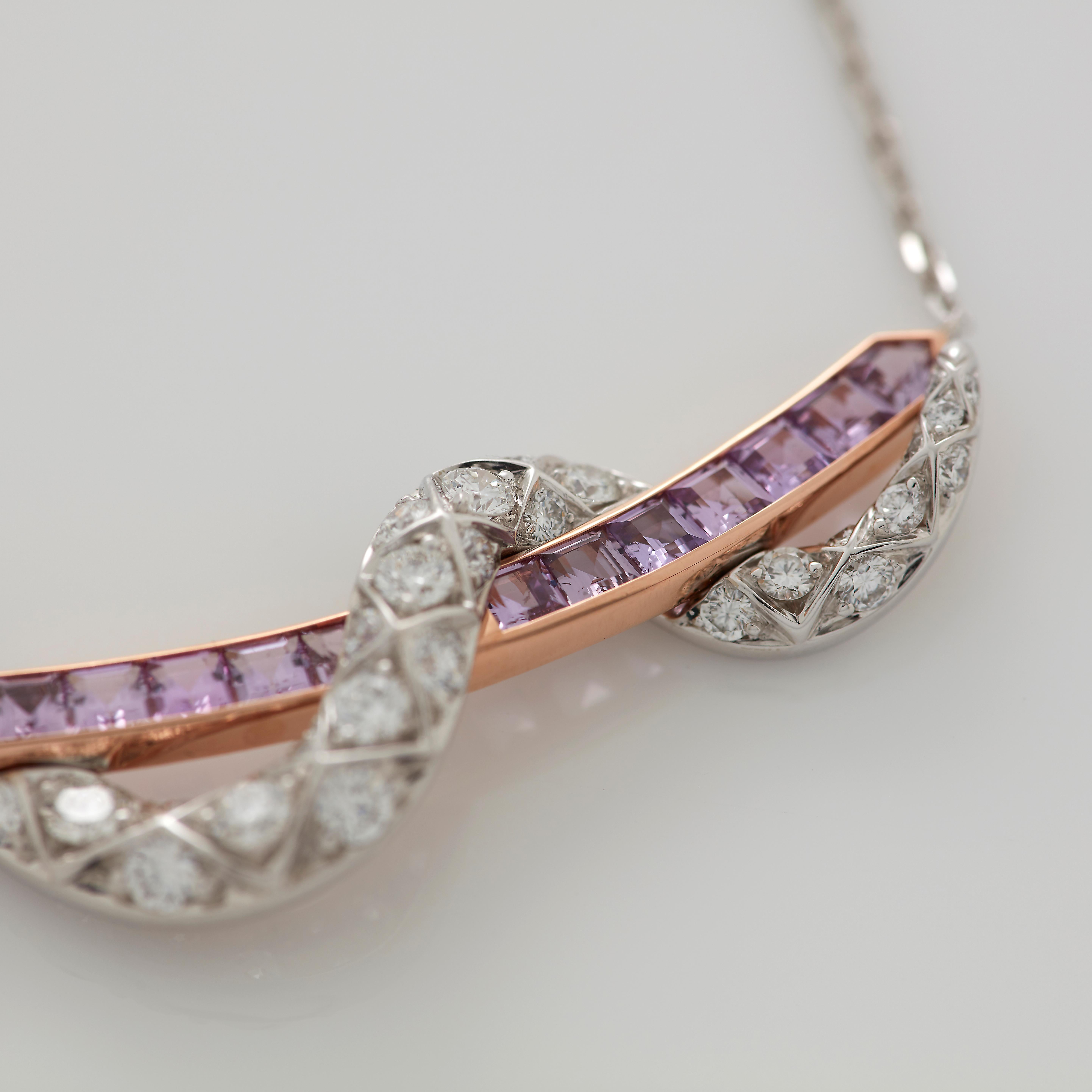 Round Cut Garrard 'Muse' Signature Serpent White Diamond & Purple Sapphire Necklace For Sale