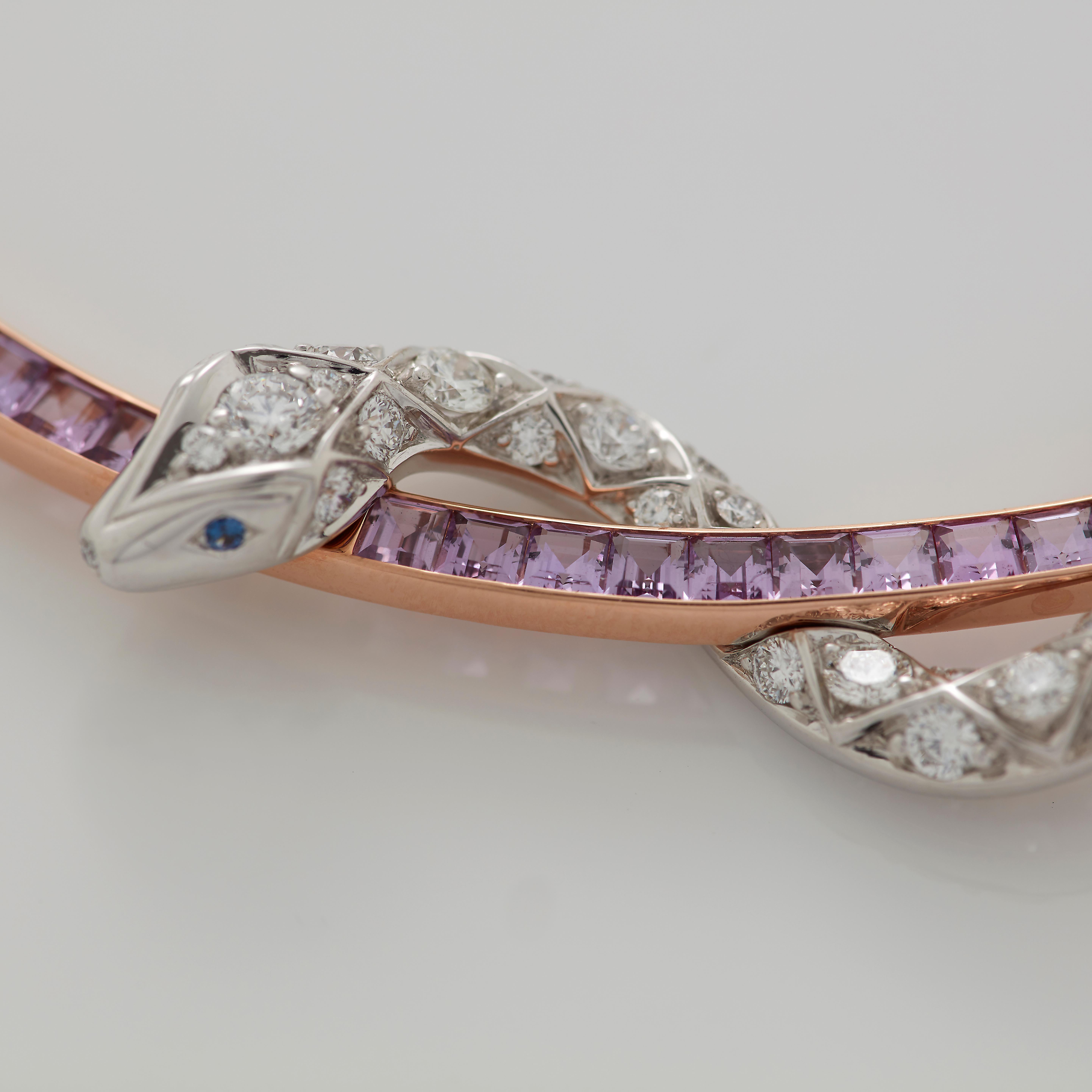 Modern Garrard 'Muse' Signature Serpent White Diamond & Purple Sapphire Necklace For Sale