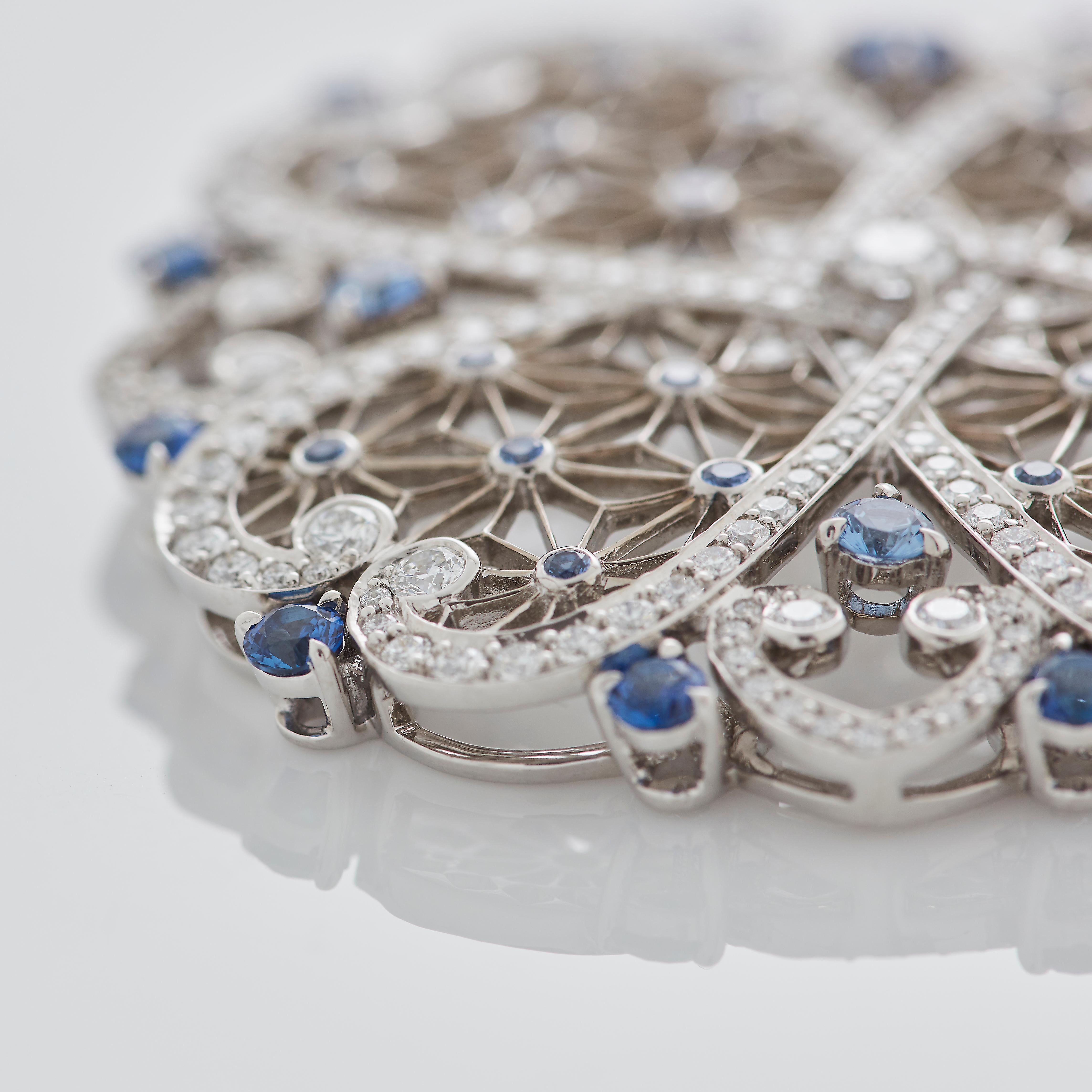 Garrard 'Muse' Filigree 18 Karat White Gold Diamond and Blue Sapphire Necklace For Sale 2
