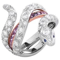 Garrard 'Muse' Serpent 18 Karat White Gold Diamond and Purple Sapphire Ring