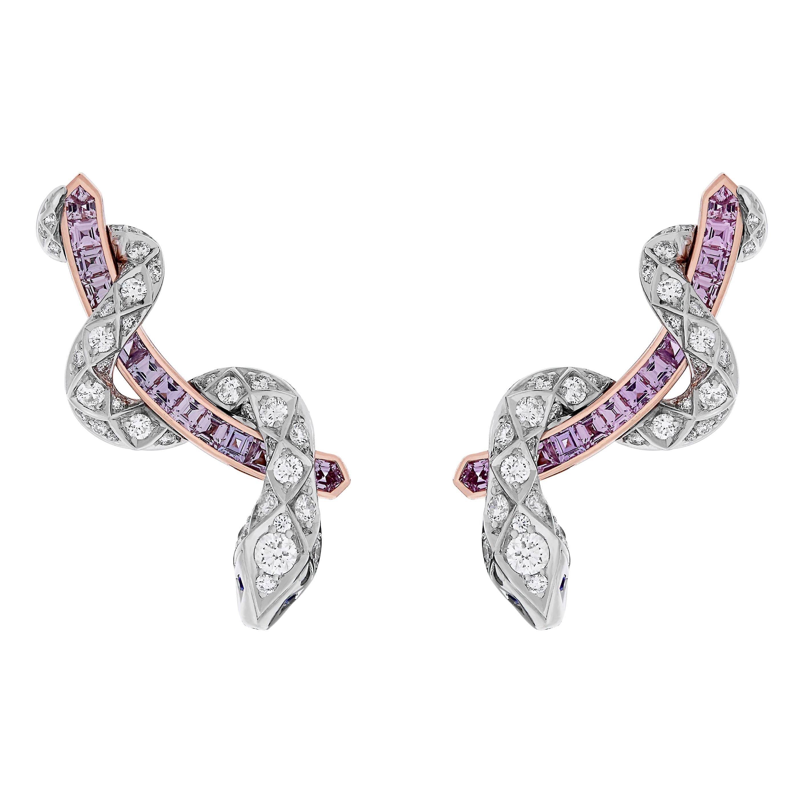 Garrard 'Muse' Serpent 18 Karat Gold Diamond and Purple Sapphire Ear Climbers For Sale