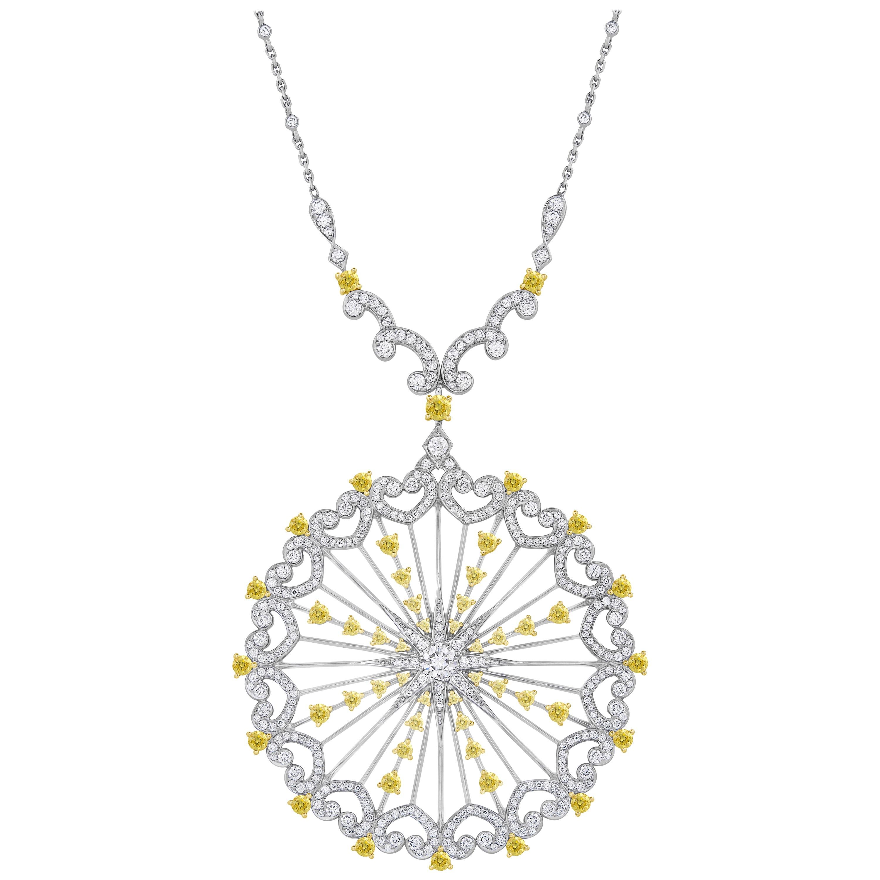 Garrard 'Muse Starlight' 18 Karat White Gold White and Yellow Diamond Necklace For Sale