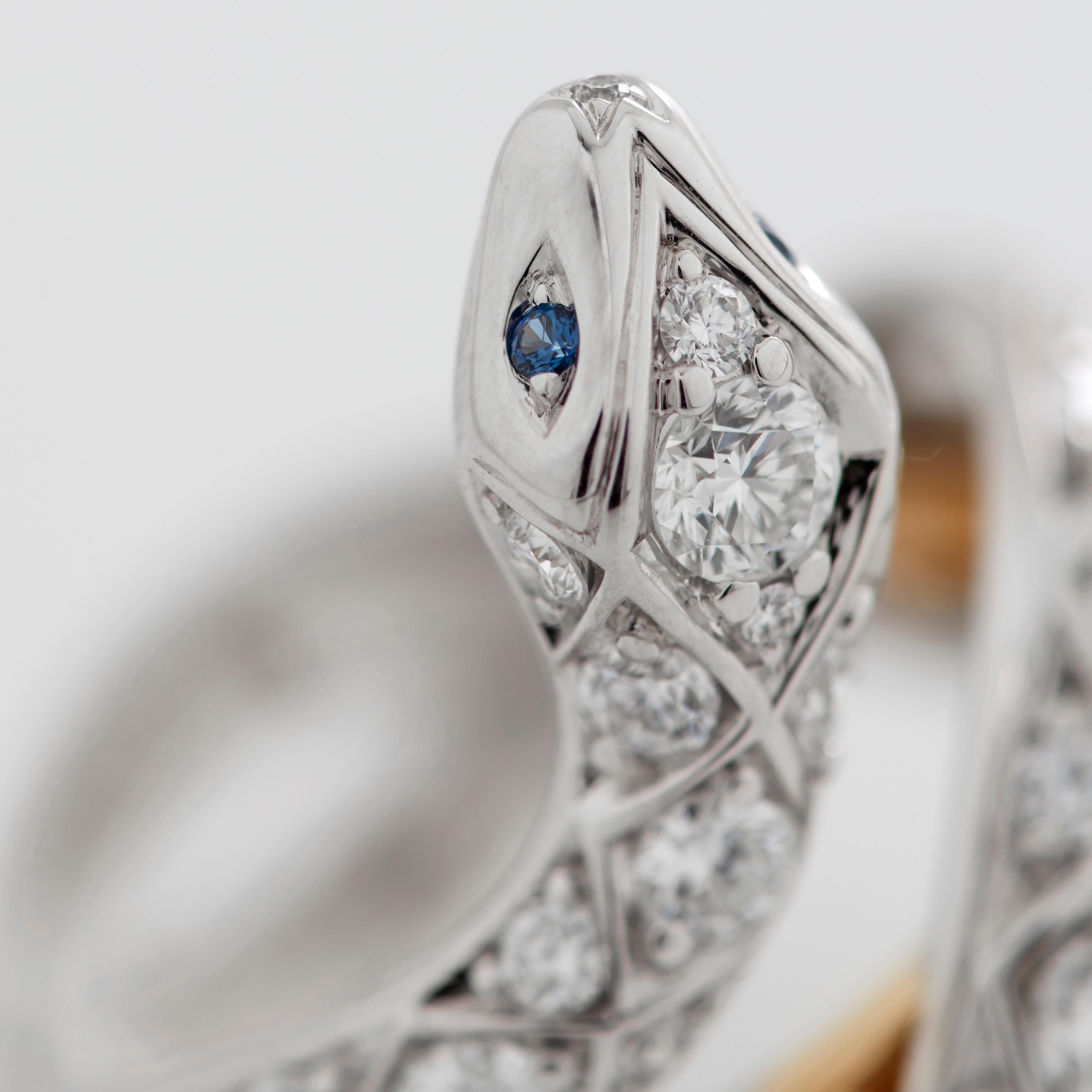 Garrard 'Muse' 18 Karat Gold White Diamond and Sapphire Signature Serpent Ring In New Condition In London, London