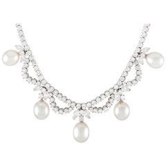 Garrard Platinum 14.50 Carat Diamond and Pearl Necklace