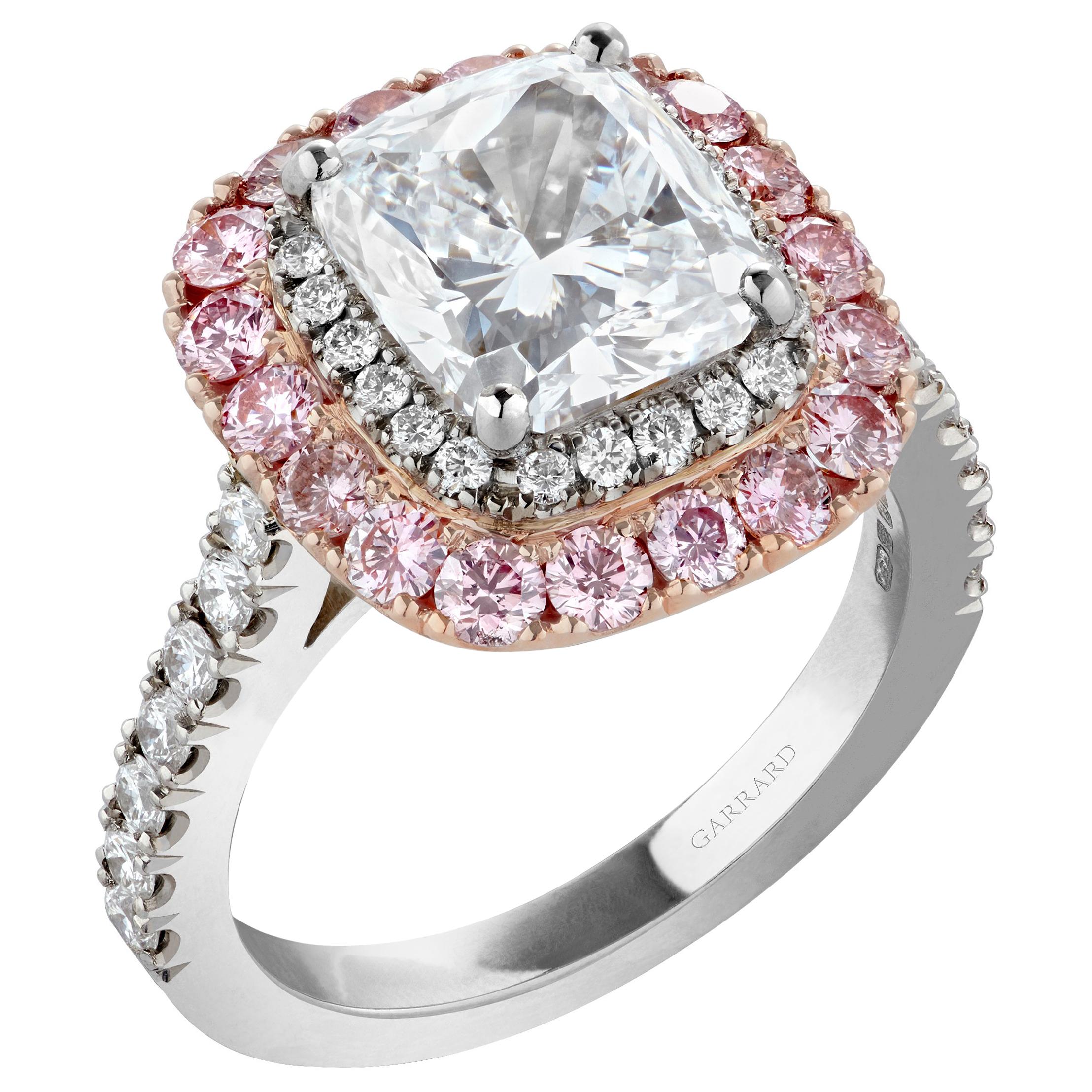 Garrard Platinum 3.06 Carat DVS1 GIA Diamond Engagement Ring Pink Pave Surround
