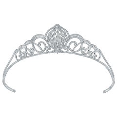 Garrard 'Princess Beatrice Tiara' 18 Karat White Gold White Diamond Round & Pear