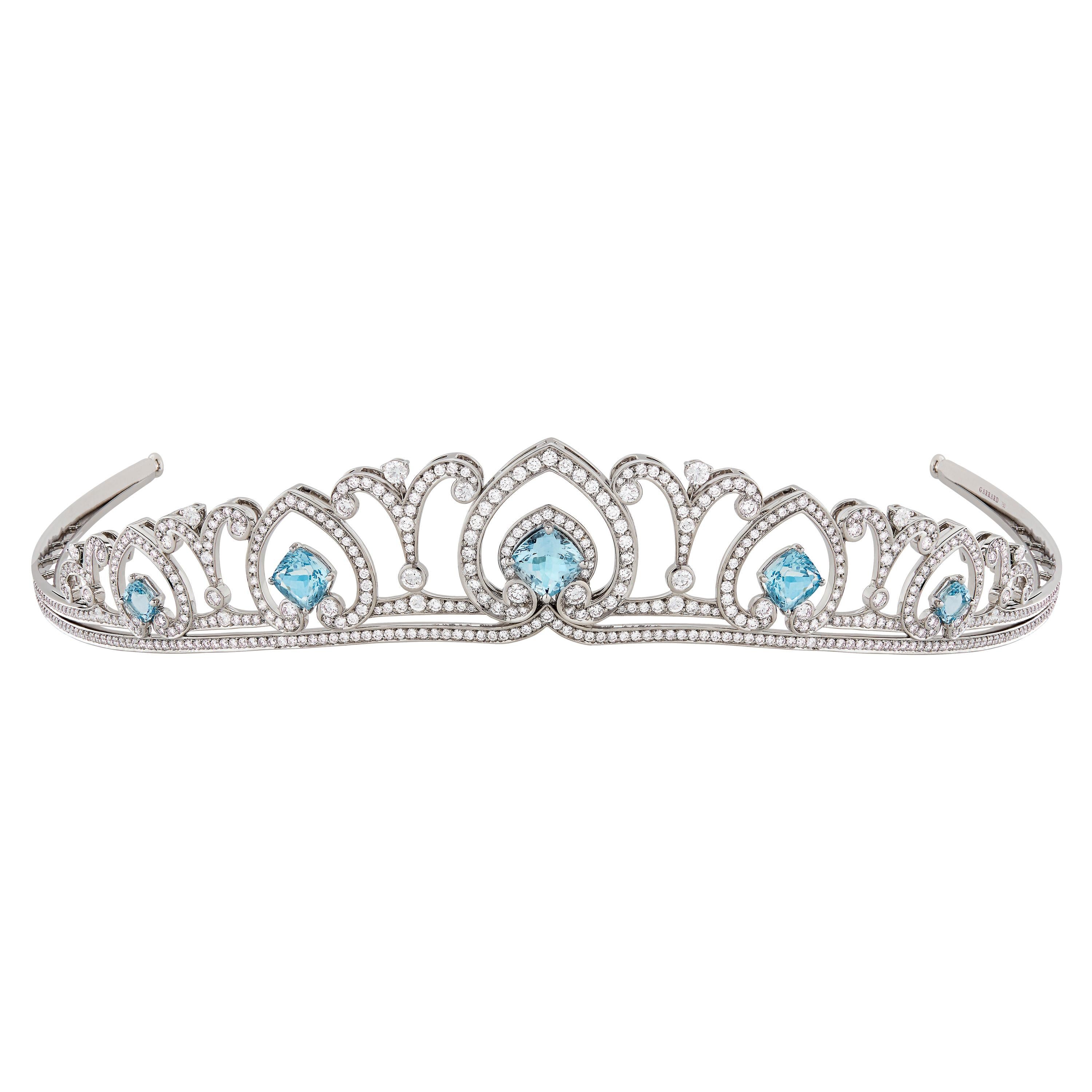 Garrard 'Princess Catherine Tiara' 18 Karat Gold White Diamond and Aquamarine For Sale