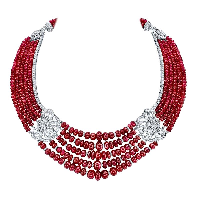 Garrard 'Red Rose' 18 Karat White Gold White Diamond Ruby Necklace For ...