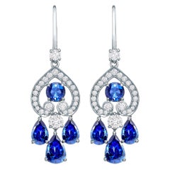 Garrard 'Regal' 18 Karat White Gold Diamond and Blue Sapphire Drop Earrings