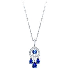 Garrard 'Regal' 18 Karat White Gold Diamond and Blue Sapphire Drop Pendant