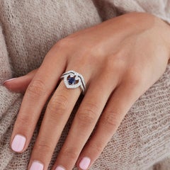 Garrard 'Regal' 18 Karat White Gold White Diamond and Round Blue Sapphire Ring