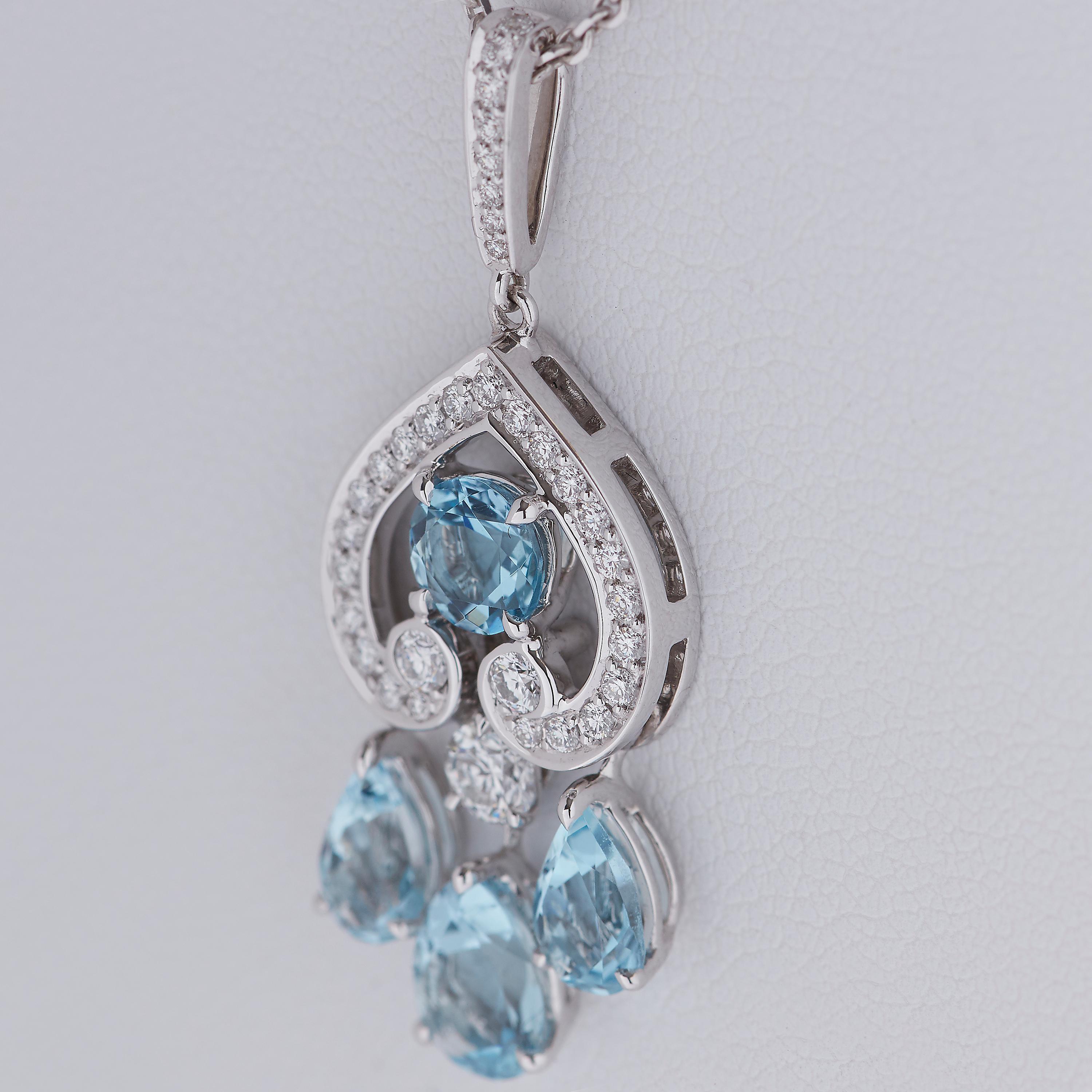 Modern Garrard 'Regal Cascade 18 Karat Aquamarine Pear Shape Drop Pendant For Sale