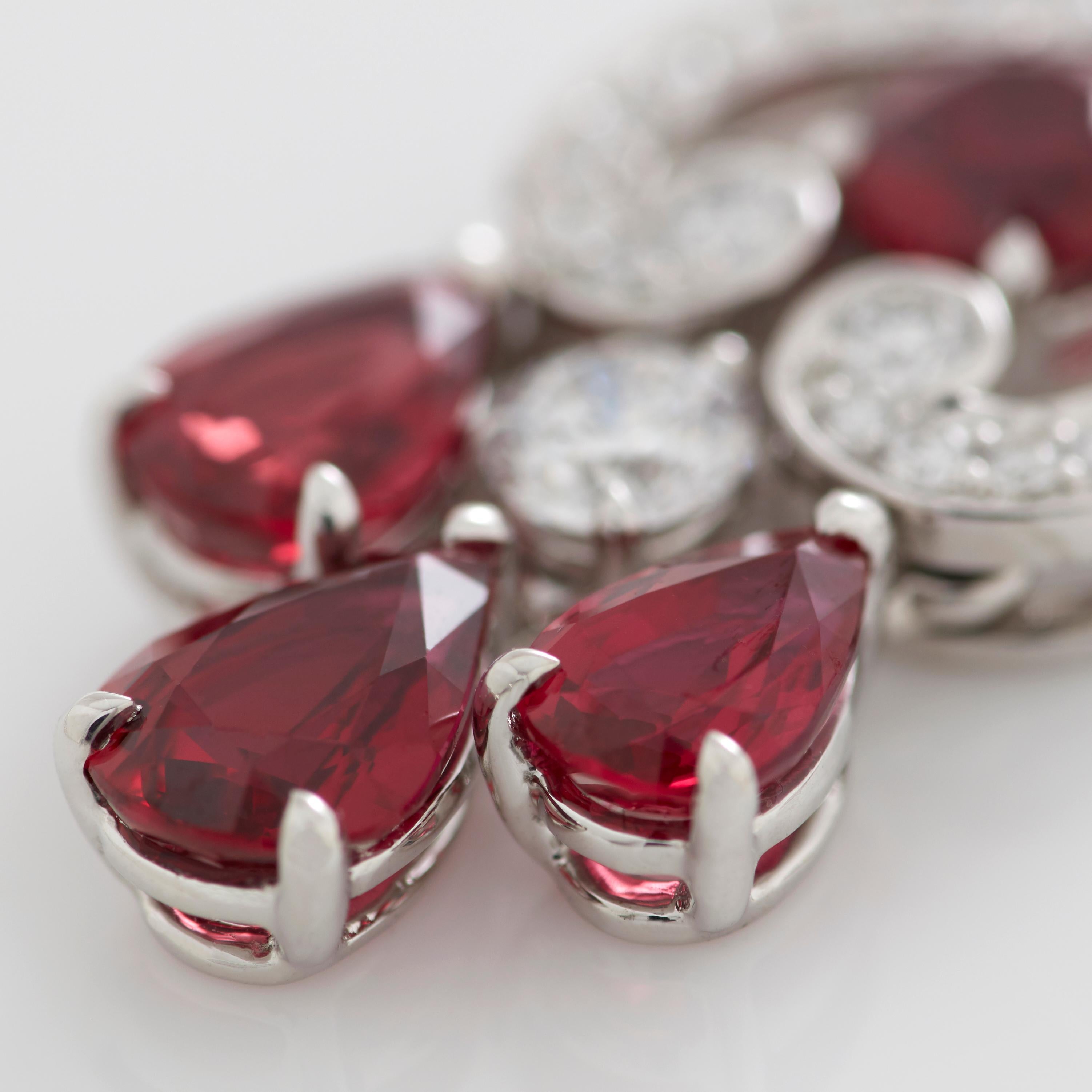 Garrard 'Regal Cascade' 18 Karat White Gold, White Diamond and Ruby Earrings In New Condition For Sale In London, London